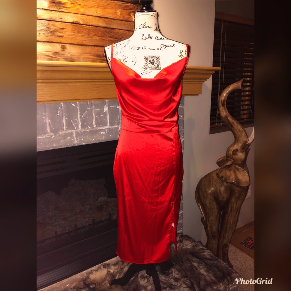 Red satin dress